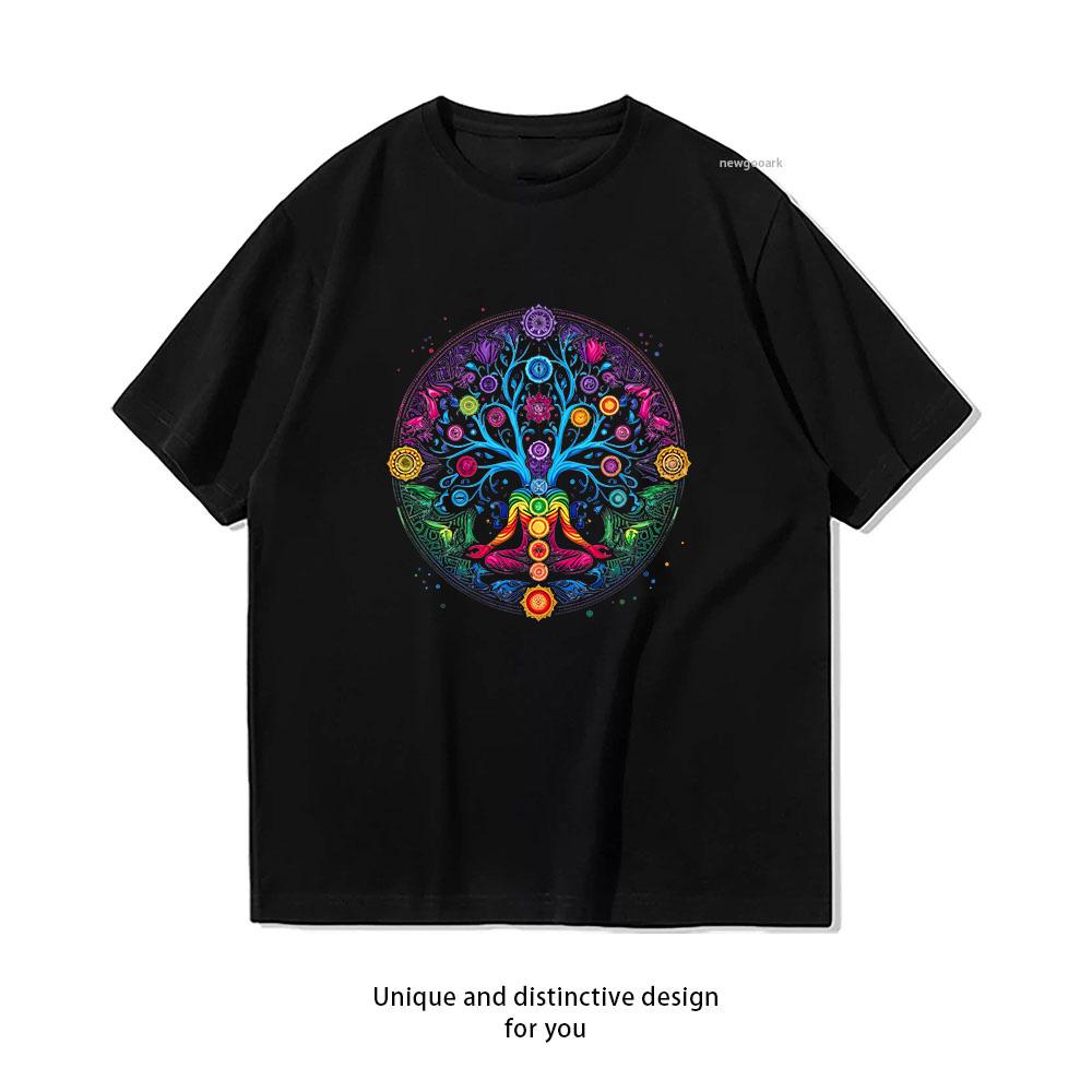 Chakra Lebensbaum Zen Chakra Farben Yoga Aum Om Shirt Frau Mann Sommer Baumwolle Grafik T-Shirts Erwachsene Streetwear Camisetas Tops
