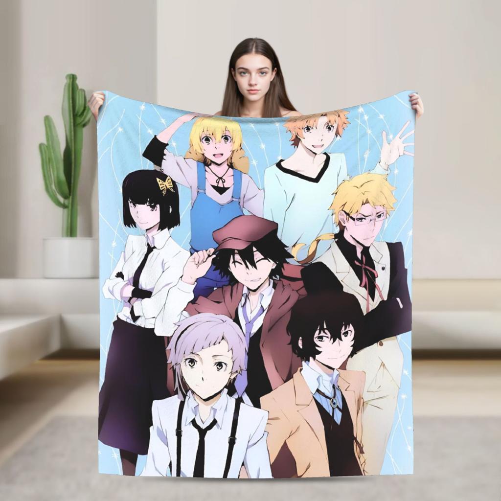 Anime Bungo Stray Dogs Blanket Coral Fleece Plush Print Multi-function Warm Throw Blankets for Sofa Bedroom Bedspreads