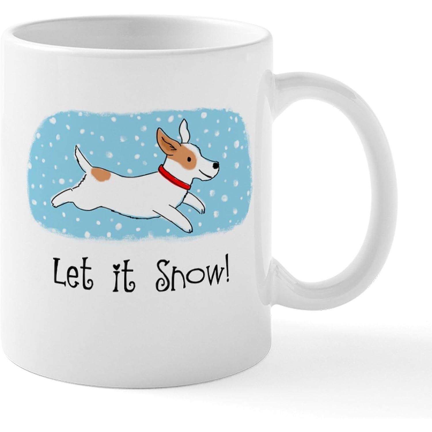 Jack Russell Terrier Mug with Let It Snow - 11oz Ceramic Coffee Cup Suitable for Christmas Gifts, Jack Russell Lovers, Hand Wash 320ml