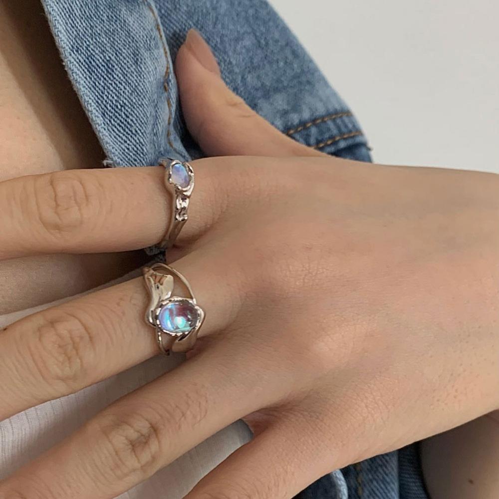 Moonstone Ring Female Cold Wind Open Ring Irregular Index Finger Ring