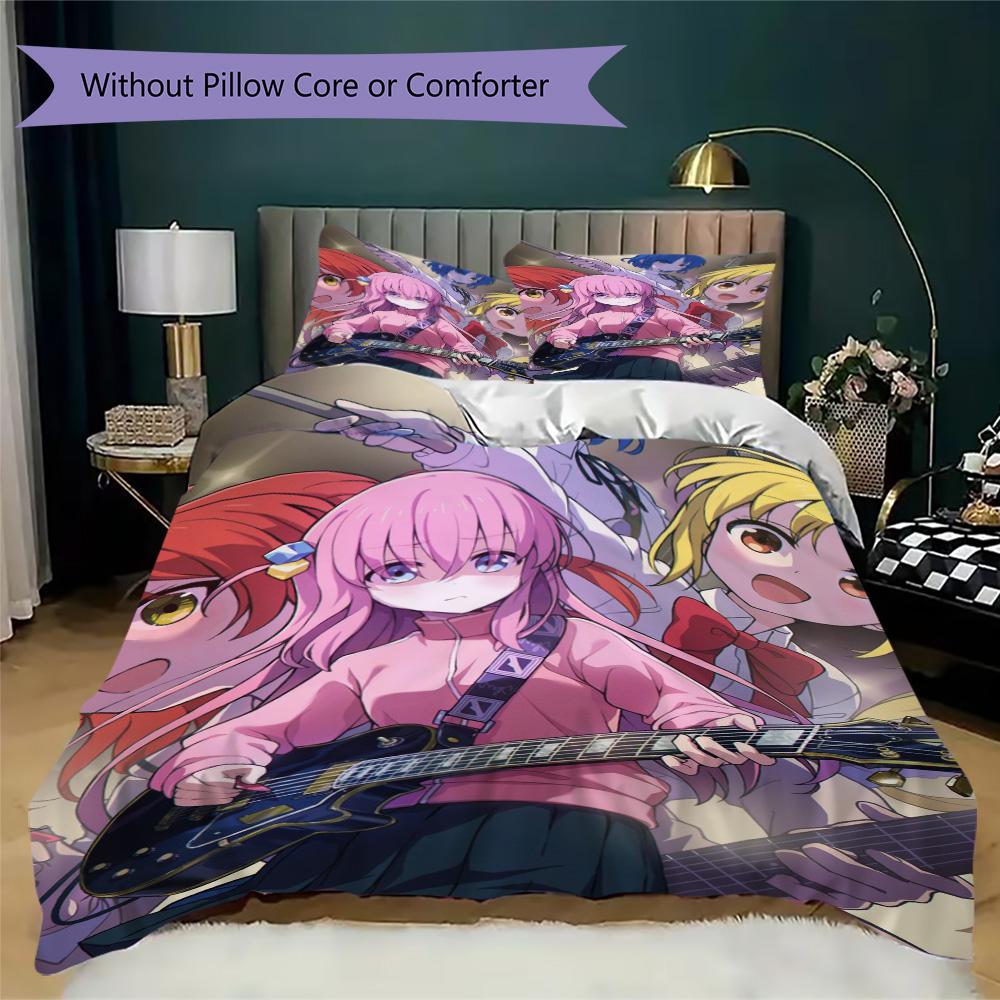 Bocchi Pattern Bedding,Quilt Set Quilt Cover Pillowcase Home Birthday Gift (1*duvet cover+2*pillowcase,without core)DSJT0925088