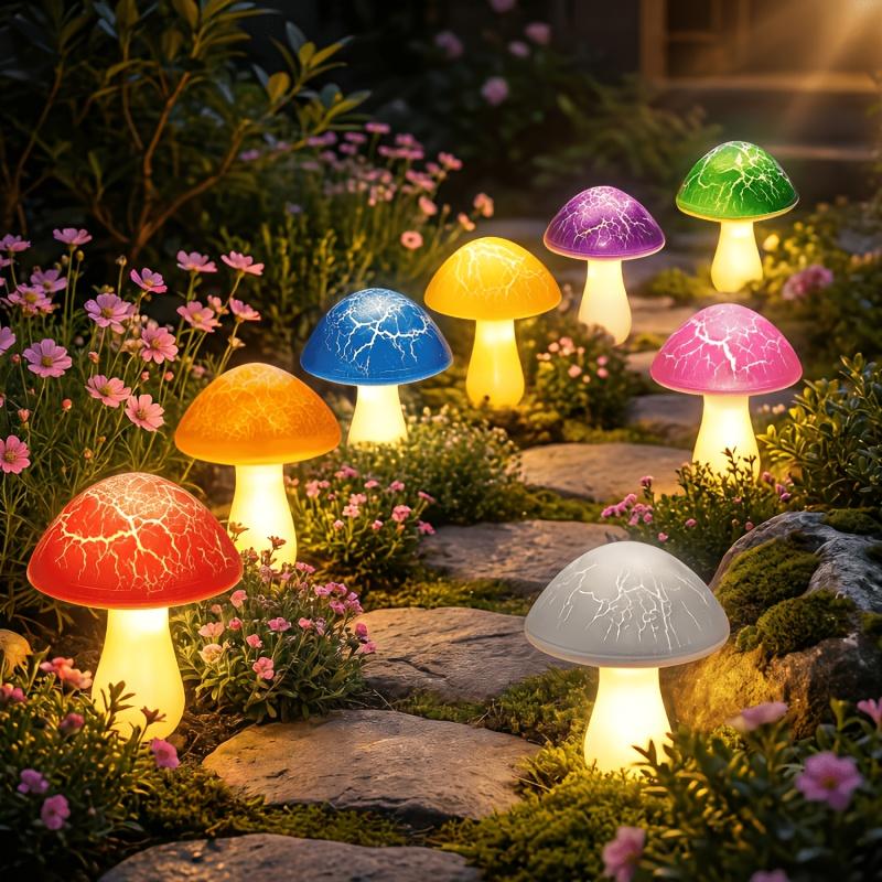 Solar Garden Light, New Solar Mushroom Light with 8 Cracked Mushrooms, Outdoor Landscape Lighting, Colorful Garden Decorative Light