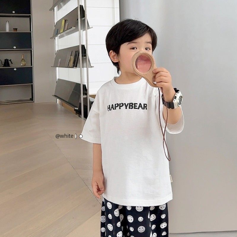 Boys' Printed Short-Sleeve Foam Print T-Shirt, Summer Style, Children's Clothing, Toddler Half-Sleeve Top, Trendy and Thin for Summer