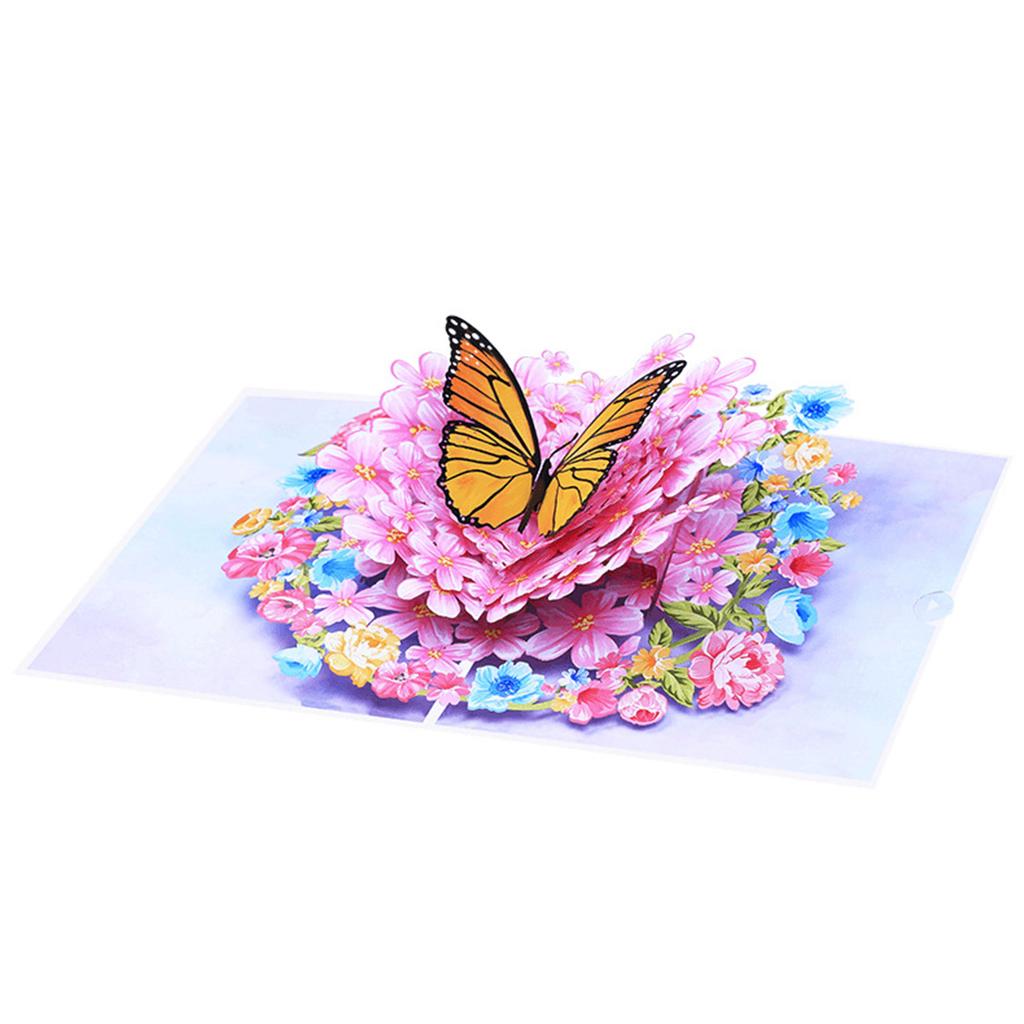 3D Pop Up Flower and Butterfly Greeting Cards Pink Style Paper Card with Envelope & Small Card for Parties Gathering