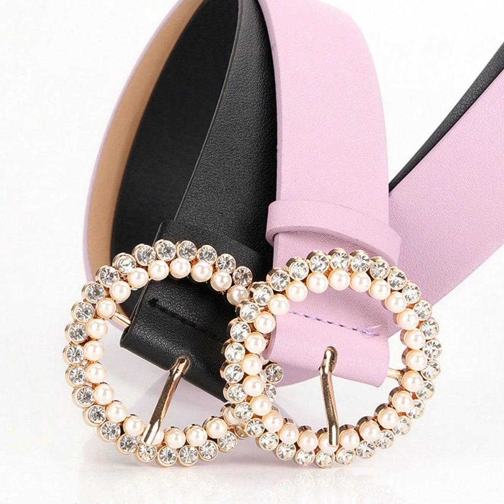 Women's Belt Buckle Fashionable Sweet Pearl Belt Paired with Dress Decoration Belt for Women