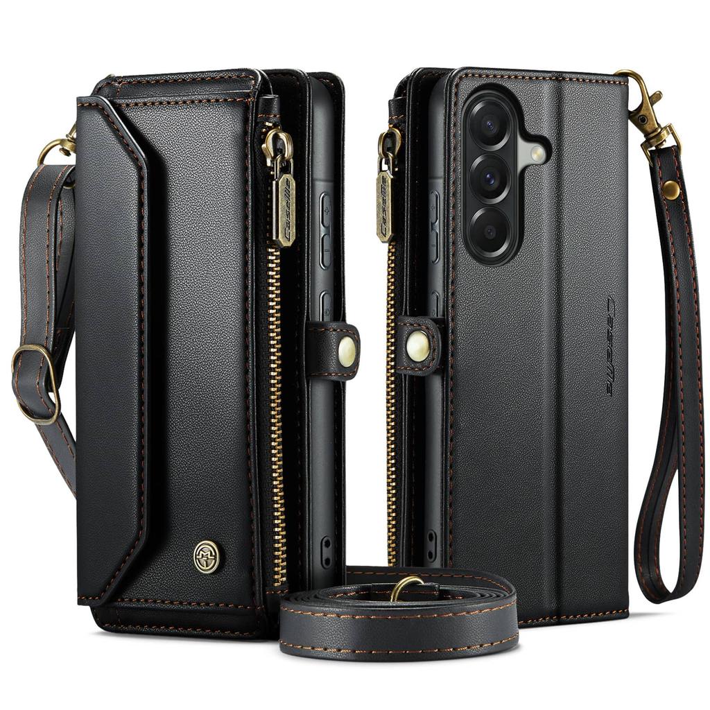 Crossbody for Samsung Galaxy A37 A57 Leather Wallet Case RFID Blocking 10 Card Holder Zipper Pocket Magnetic Flip Wristlet Strap