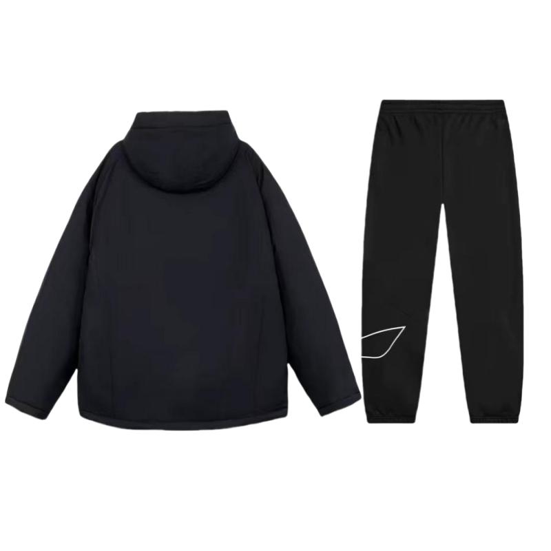 Li Ning Letter Print Hooded Loose Long Sleeve Elastic Waist Pants Casual Sports Suit Unisex Suit Black YJMU019-3+AKLTD71-1