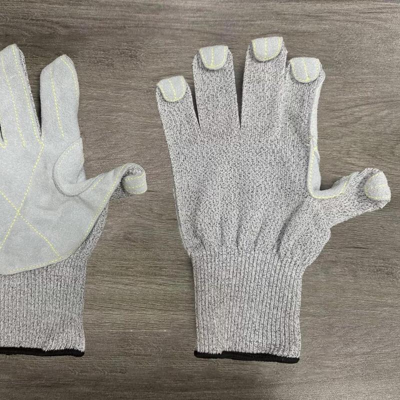 Бесшовные вязаные рабочие перчатки Tingbai из HPPE+Коровьей кожи