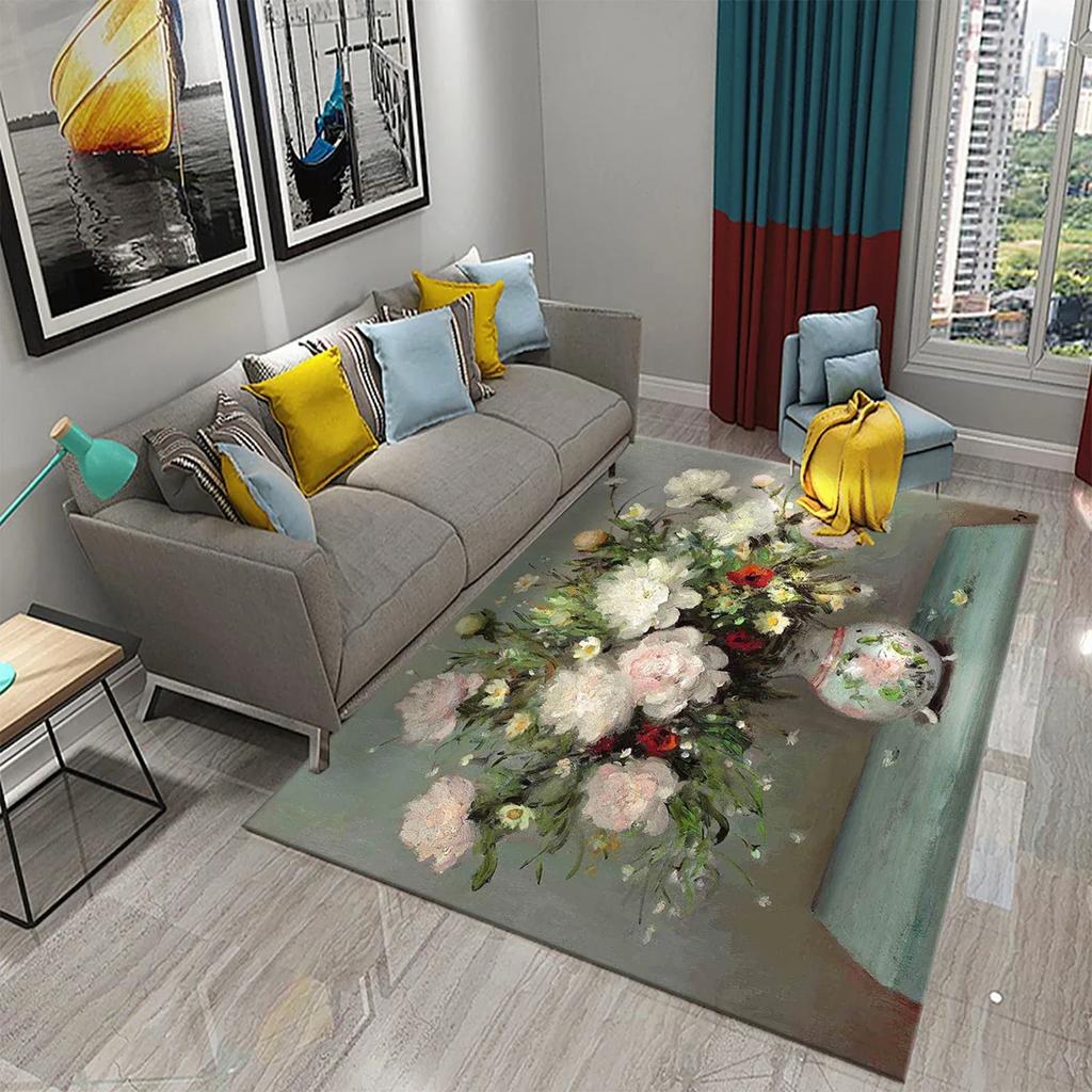 Colorful Oil Painting Flower Carpet Bathroom Kitchen Anti-Slip Carpet Door Mat Doormat Outdoor Living Room Bedroom Floor Mat Rug