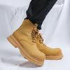 Hight Quality Classic British Street Style Leather Boots For Men Solid Yellow Hombre Daily Casual Dress Height Increasing Shoes