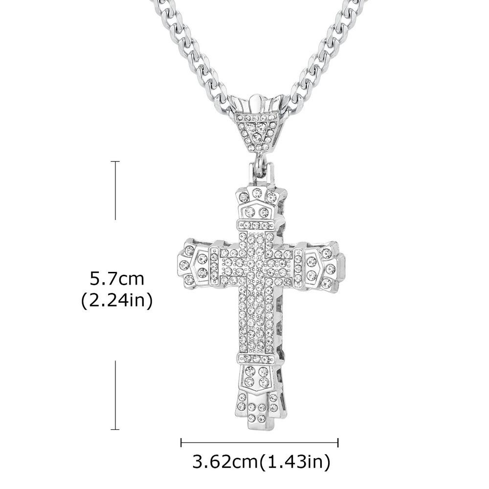 Vnox Cuban Link Chain with Alloy Zircon Cross Pendant Necklace for Men Boys, Cool Cross Pendant Necklaces Religious Jewelry Gift