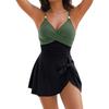 Sexy Thick Suspender Swimsuit Dress Deep V Cross Side Strap Bow Swimsuit Dress