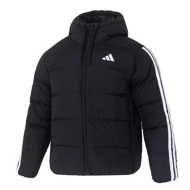 

Adidas Essentials 3-Stripes Outdoor Warm Windproof Hooded Zipper Duck Down Loose Fit Puffer Jacket Men Jacket Black KH3987 3XL
