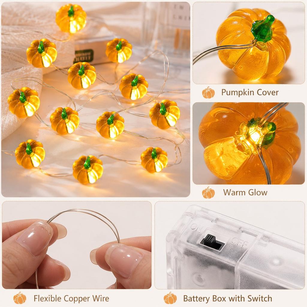 Xiaomi 1pc 20/30LED Halloween Pumpkin Shape LED String Battery Powered Copper Wire Lights For Home Indoor Holiday Autumn Festival Decor