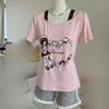 Women T Shirts Cartoon Printed Funny Sweet Slim Summer Fashion Short Sleeve Y2k Aesthetic Harajuku Tops Female Casual