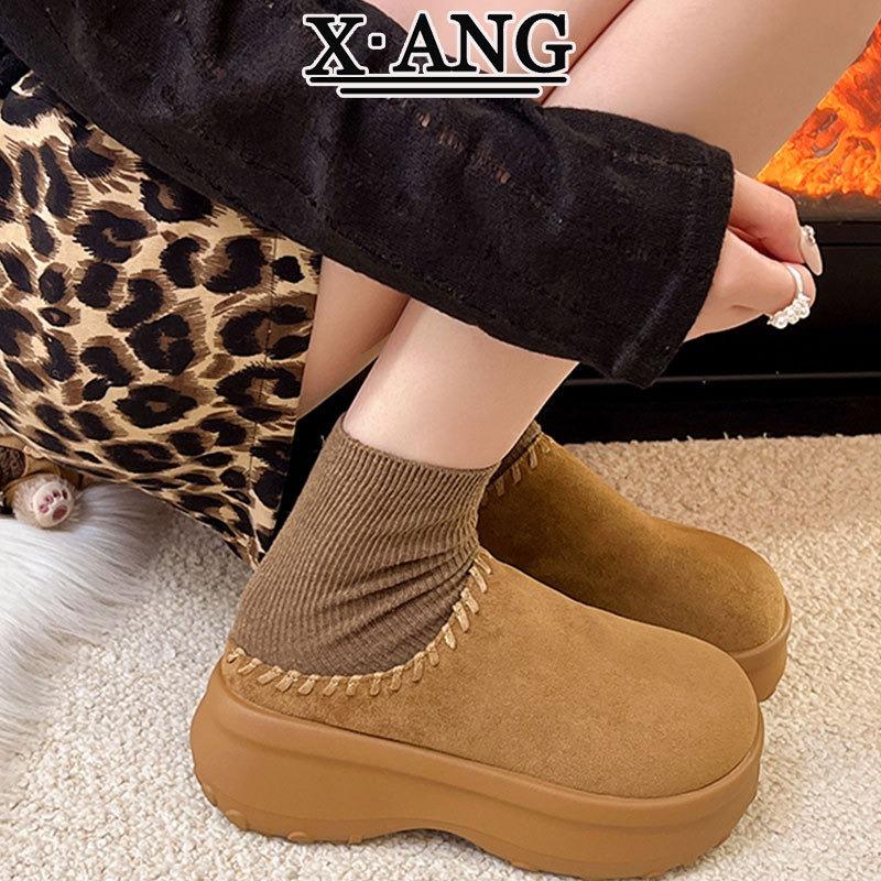 Cowhide thick-soled height-increasing small women's shoes autumn new bag head half slippers one-pedal single shoes