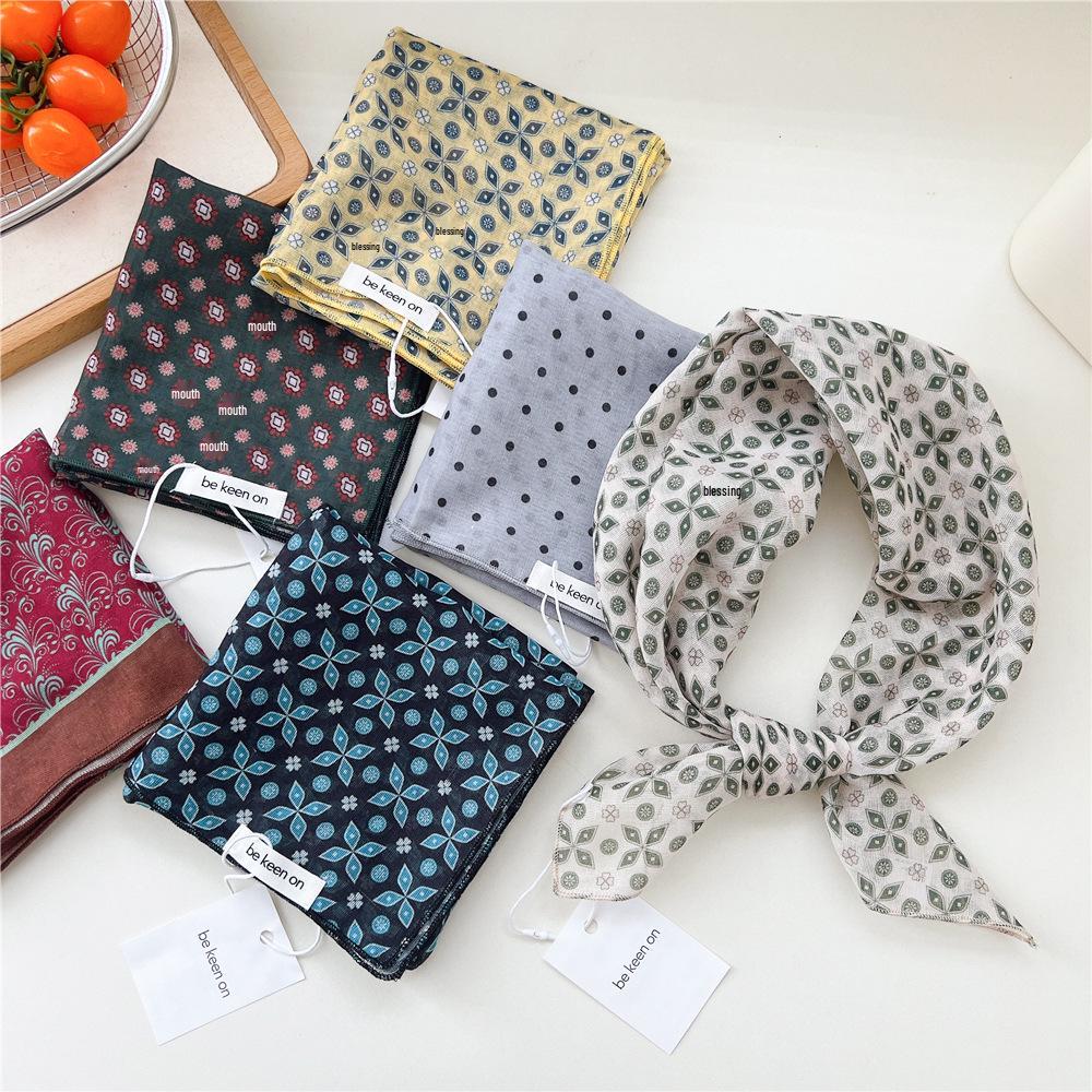 55 Floral Small Silk Scarf: Spring/Summer Korean Fashion Headscarf, Decorative Hairband, Paisley Neckerchief