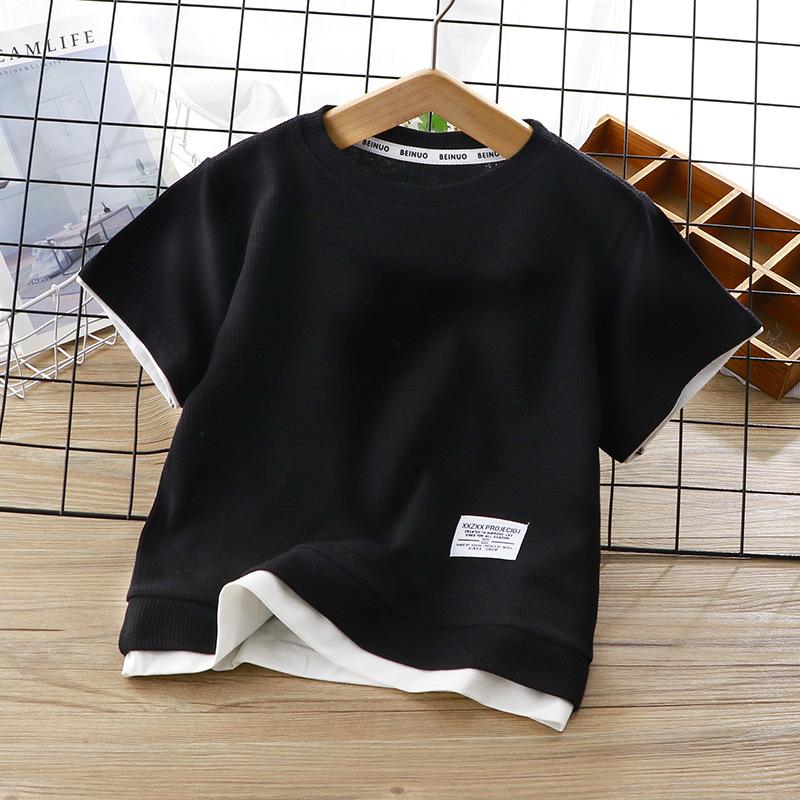 Children's Summer T-Shirt Cotton Waffle Weave Two-Piece Set (Short-Sleeve) for Boys