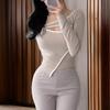 New Arrivals Open Run Women Slim FiT Color PoinT AsymmeTrical Wrap Long Sleeve T