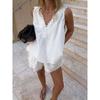European and American Foreign Trade Women's Clothing Summer New Sleeveless Vest Casual Loose Solid Color Lace Splicing Shorts Set