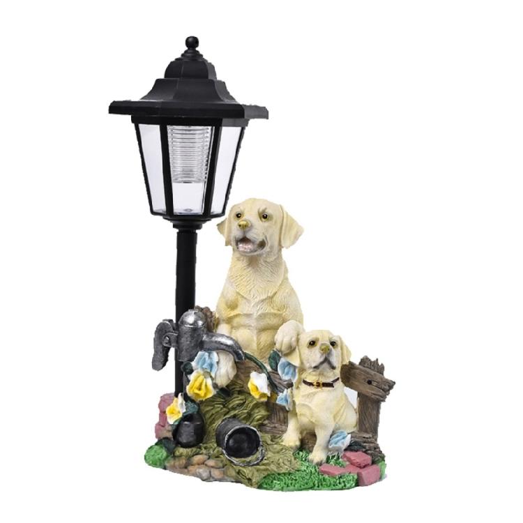 Realistic Resin Dog Garden Decoration with Solar Lighting Hand Painted Dog Figurine for Porch and Balcony Yard Ornament