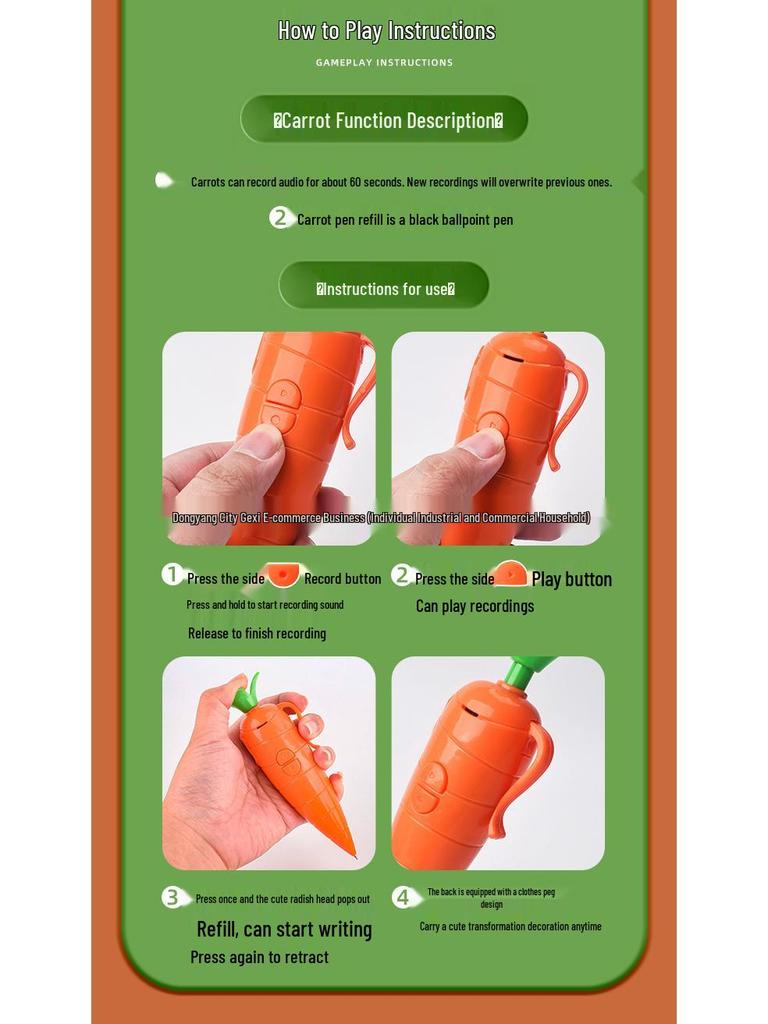 Judy Carrot Multifunctional Voice Recorder Ballpoint Pen – Creative Toy & Stationery