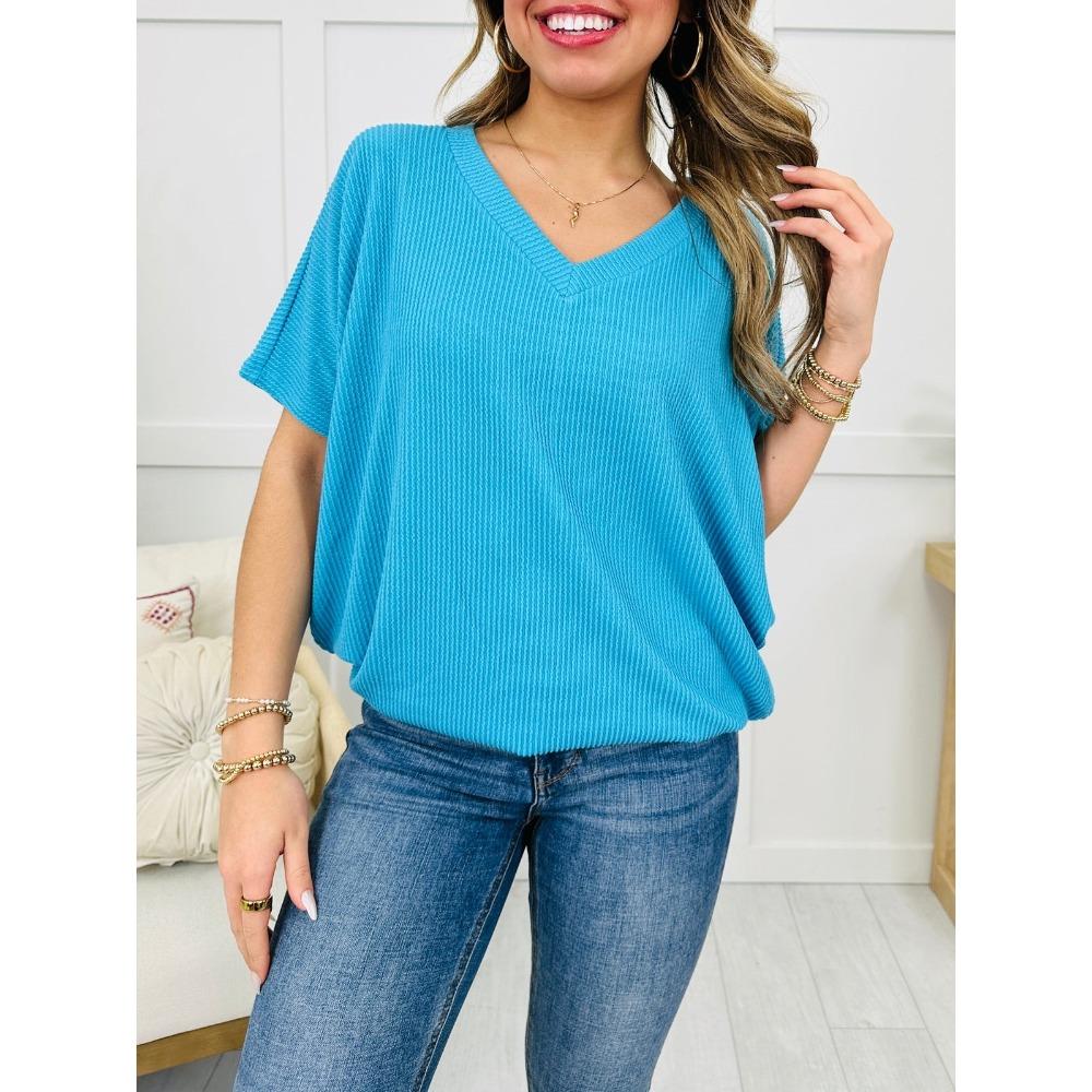 Women's V Neck Short Sleeve Oversized Ribbed T Shirt Casual Commuter Basic Top