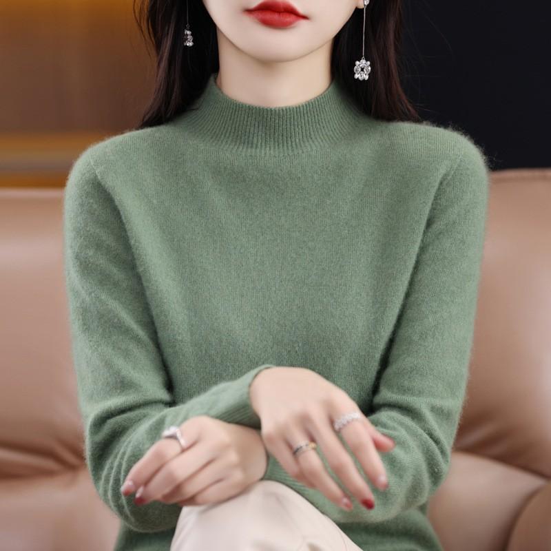 Autumn Winter Seamless Short Semi High Neck Loose Base Pullovers Knitted Women's Clothing Sweater for First-line Ready Sweaters