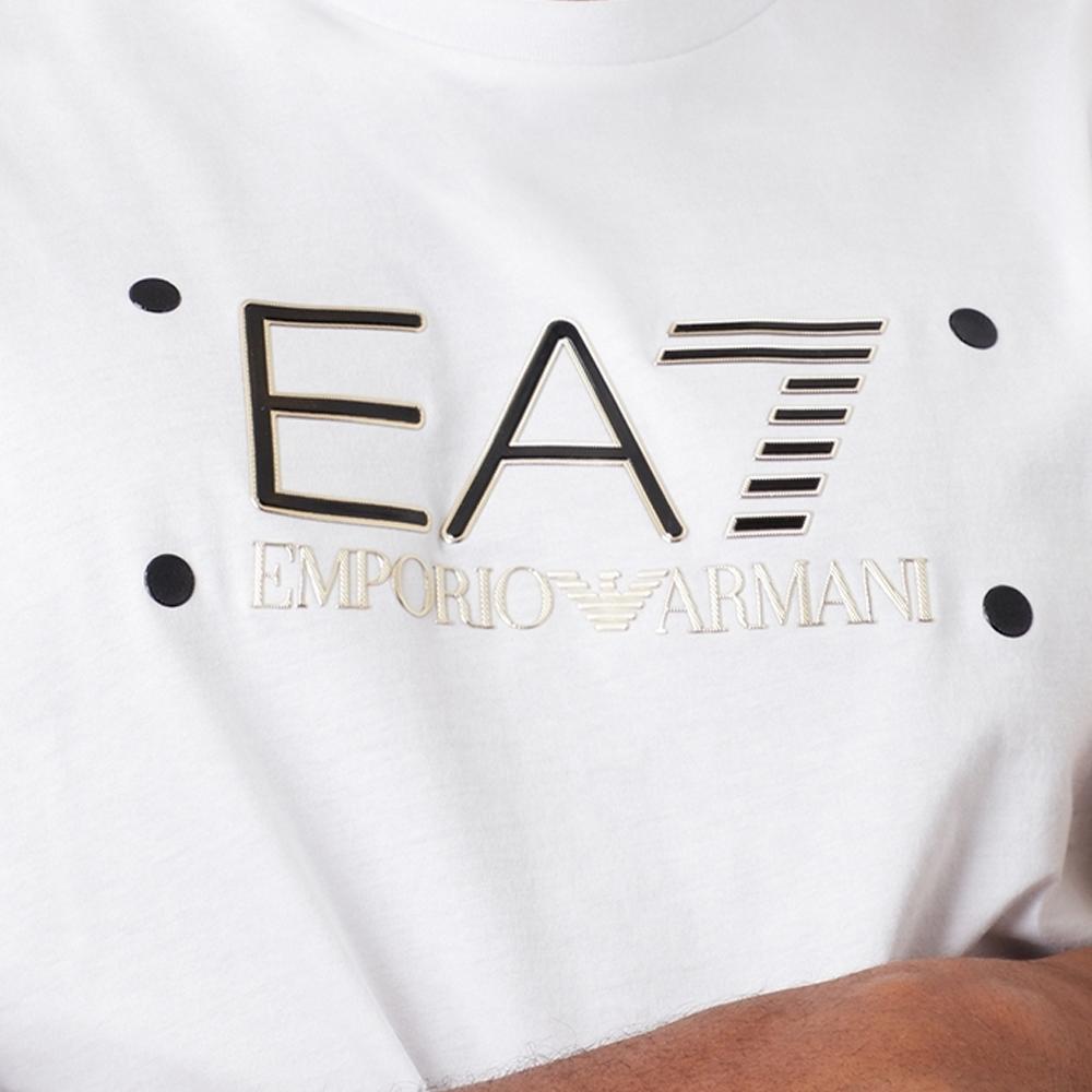 Emporio Armani EA7 SS23 Letter Print Crew Neck Short Sleeve T-Shirt Men Tops White 3RPT20-PJM9Z-1100