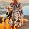 Spring and Autumn New Women's Fashion Printed Beach Loose Short Dress