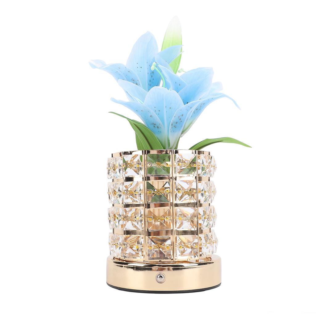 Crystal Flower Lamp Rechargeable 3 Color Modes Artificial Lily Touch Dimmable Bedside Lamp for Night