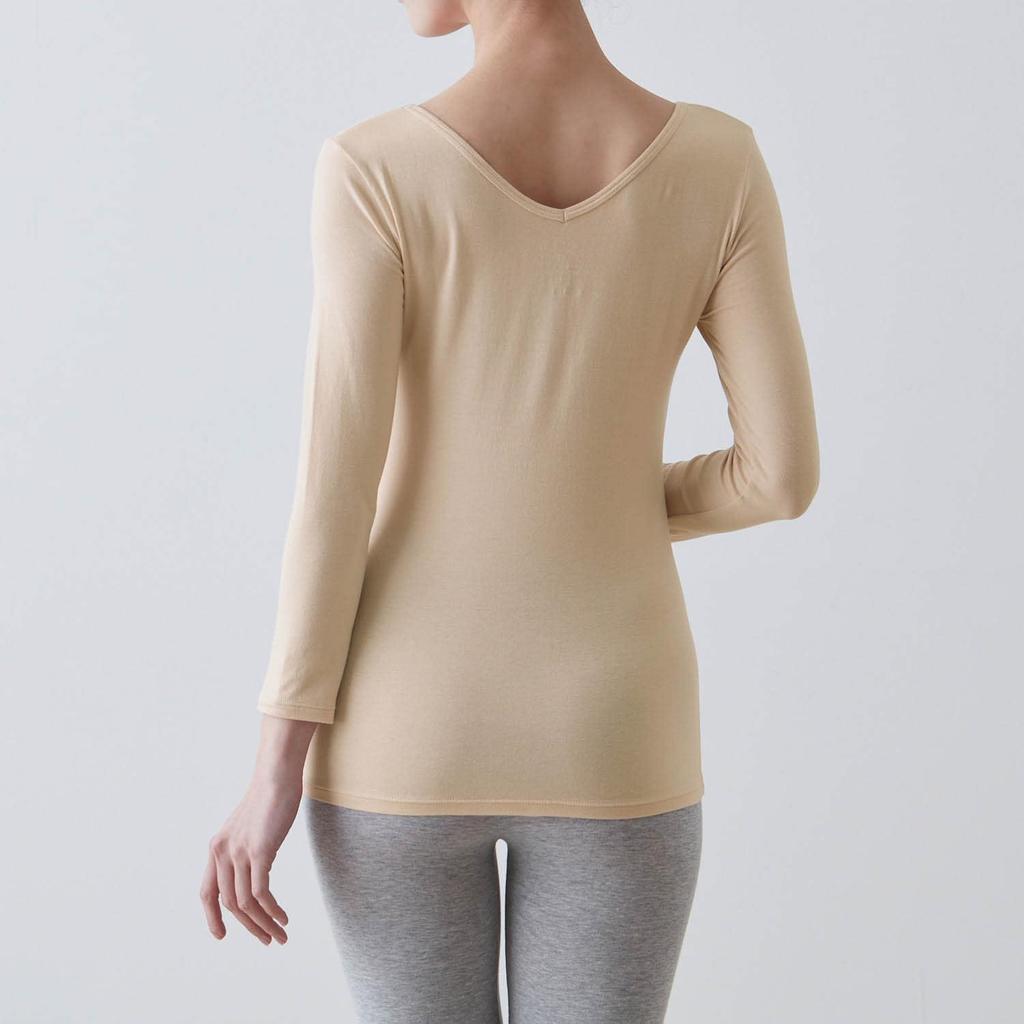 Belle Maison Sleeve Cotton Blend Inner Shirt with Front and Back Warm Sand Size M Women's 3/4 V-Neck, Innerwear, Hotcot, Beige,