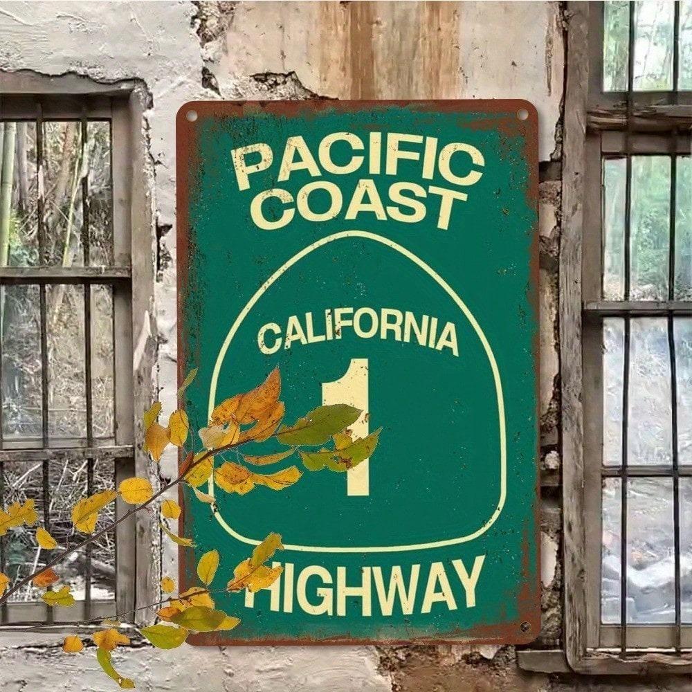 Vintage California Highway 1 Metal Wall Sign 8x12 Inch Retro Aluminum Plaque for Home Bar Cafe Indoor Outdoor Decor