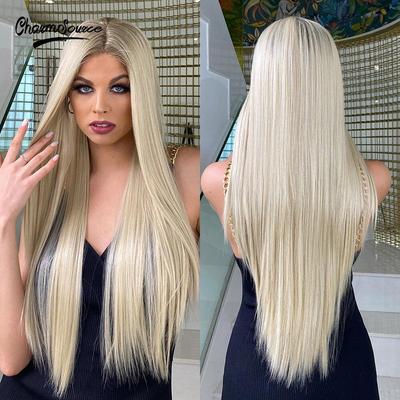 Lace Front Wig Long Straight Blonde Wigs for Women Daily Party Cosplay Wedding High Density