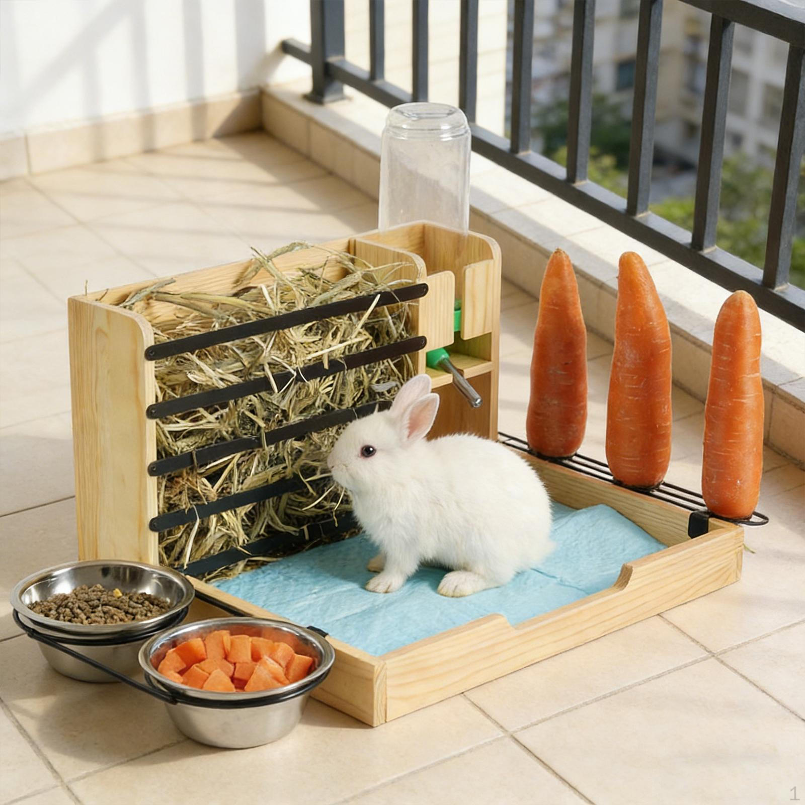 

Hay Feeder with Litter Box Water Dispenser Small Pet Food Holder Prevent Waste Outside Guinea Pig