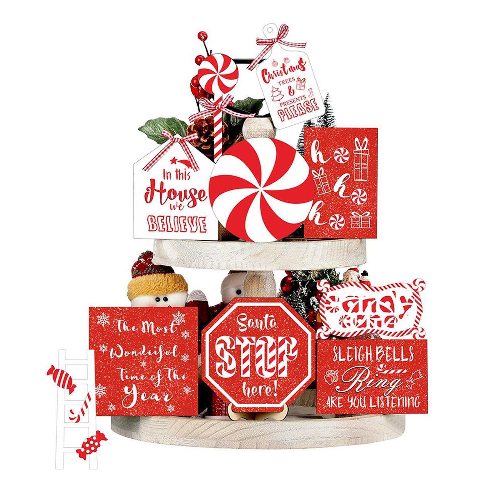 

Рождественский многослойный поднос из 14 предметов, набор деревянных поделок, украшения для стола в виде конфет