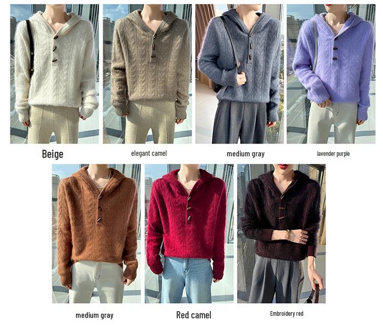 Autumn & Winter Women's Mink Velvet Knit Twist Hoodie - Heavyweight, Loose Fit, Casual Cashmere Sweater