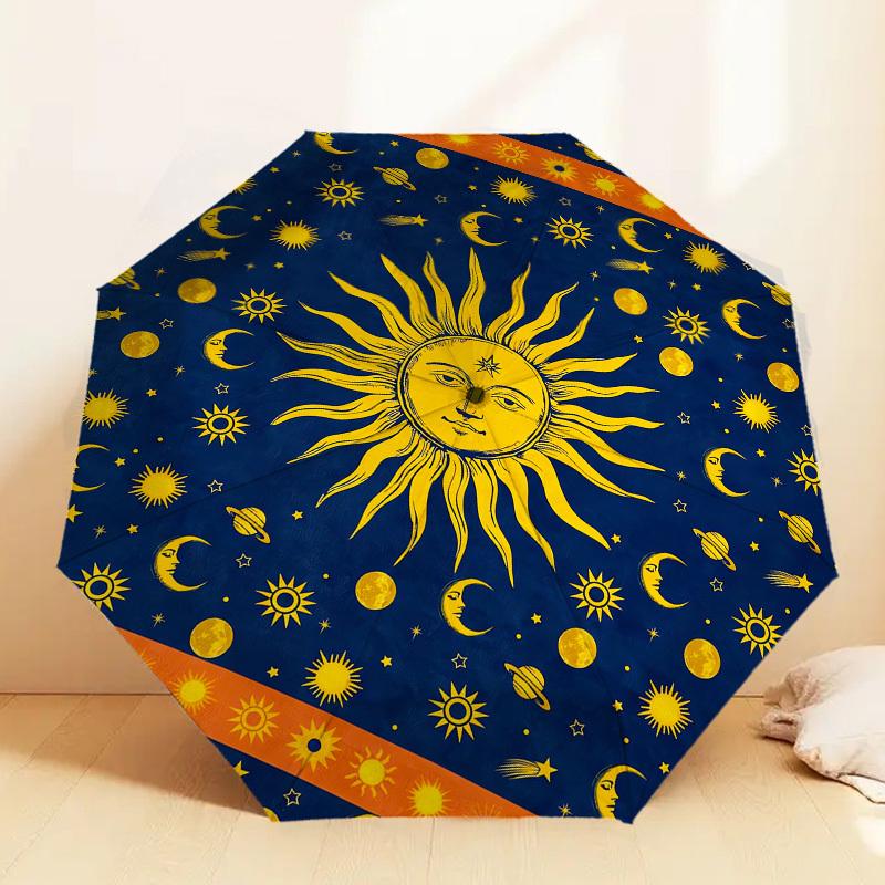 1pc Sun Moon Pattern Umbrella Design Automatic Opening and Closing Umbrella, High-quality Travel Umbrella, c1128116