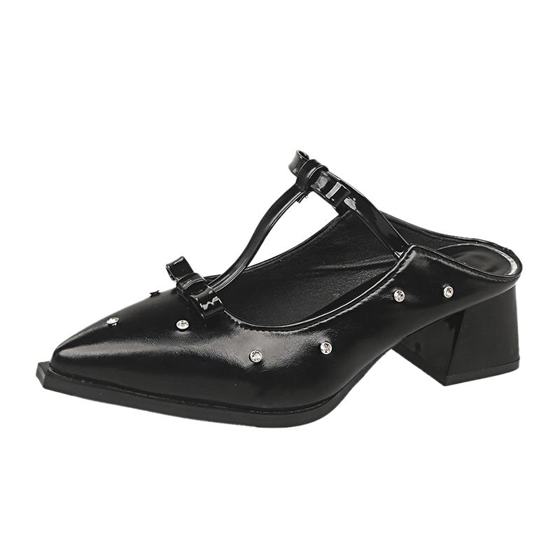 Internet Celebrity Thick High Heel Beautiful Pointed Toe Single Shoes Women's Spring 2026 New French Slip-on Sandals