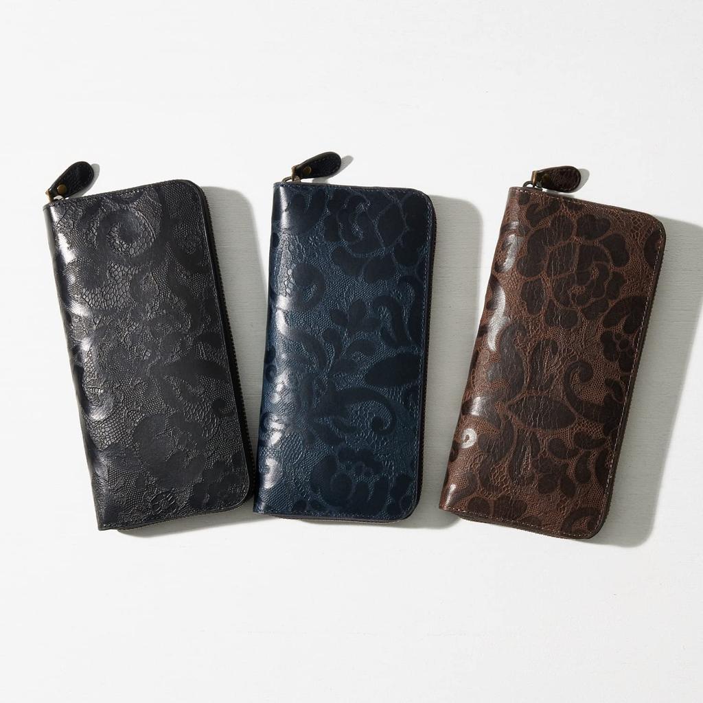 [VOICE] Italian Anna Rita Cowhide Lion Wallet for Men and Women, Elegant Traditional Floral Embossed Long Wallet, Holds 20 Cards Vertically, Gift