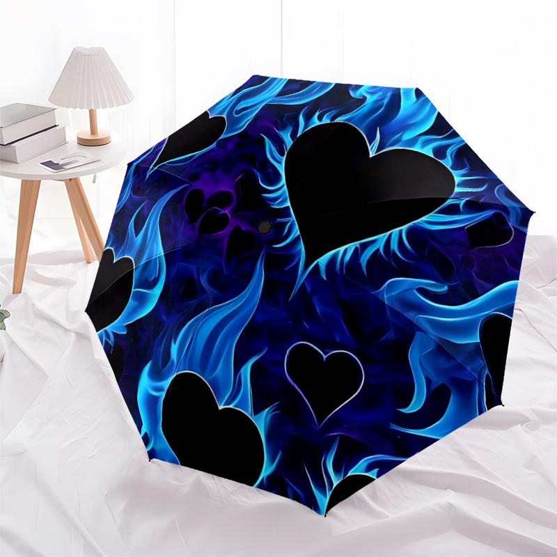 1pc Flame Hearts Automatic Folding Umbrella - Compact 8-Rib Design, Durable Plastic & Iron, Lightweight for Outdoor Daily Use249