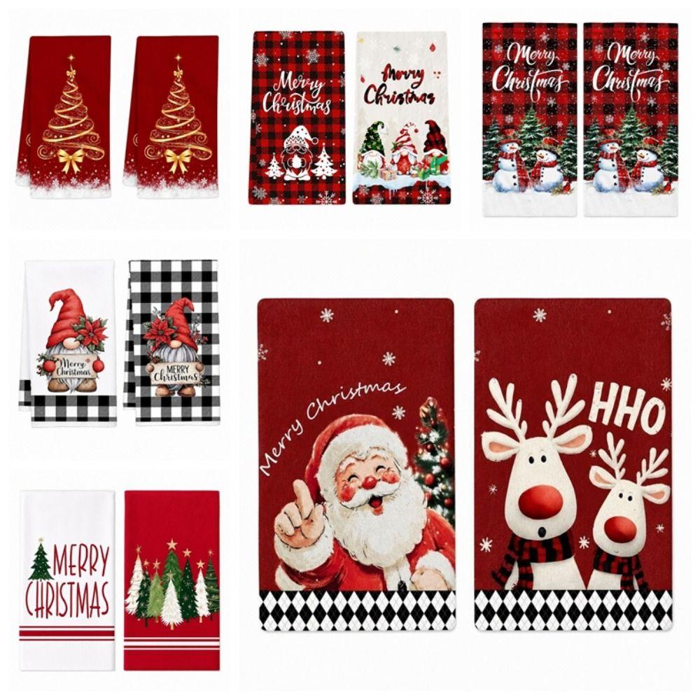 2pcs Reindeer Christmas Kitchen Towels Santa Claus Cleaning Cloth Xmas Hand Towels  Winter Home