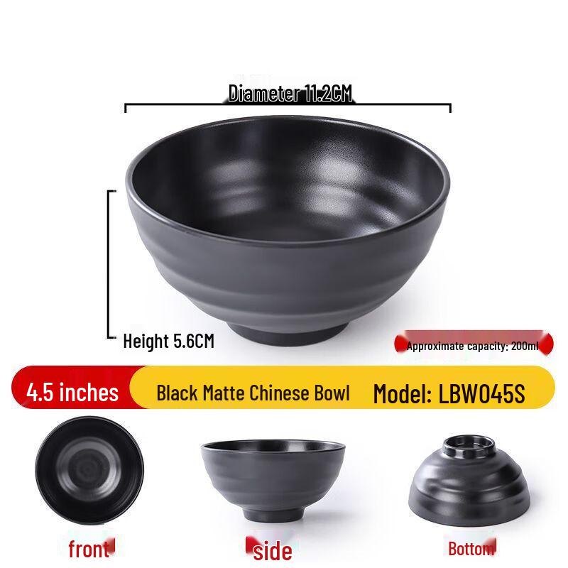 Matte Black Melamine Commercial Noodle Bowls (10-Pack)