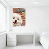 Rustic Vintage Dog Bichon Frise Metal Tin Sign Whimsical Happy Dog Wall Plaque for Home Kitchen Decor, Distressed Wooden Texture