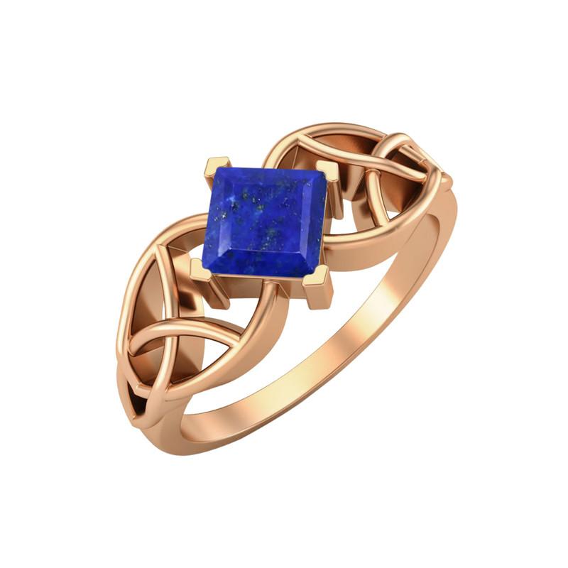 

5MM Square Lapis Gemstone 925 Sterling Silver Rose Plated Solitaire Celtic Women s Engagement Ring 7 Яскраво-рожевий