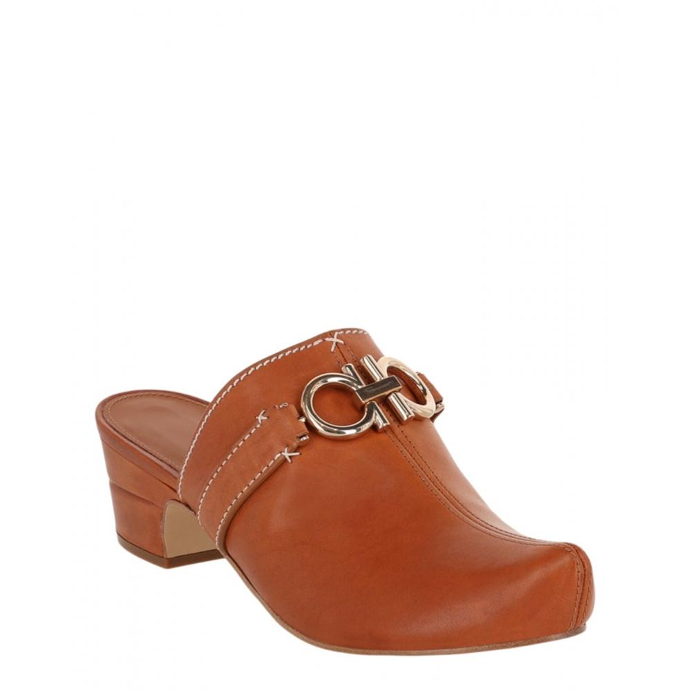 Salvatore Ferragamo Phobos Leather Mules Brown