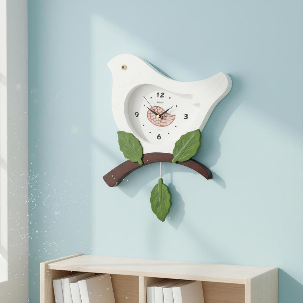 Feathered Clock Modern Minimalist Bird Wall Wooden Home Decor for Living Room, Bedroom