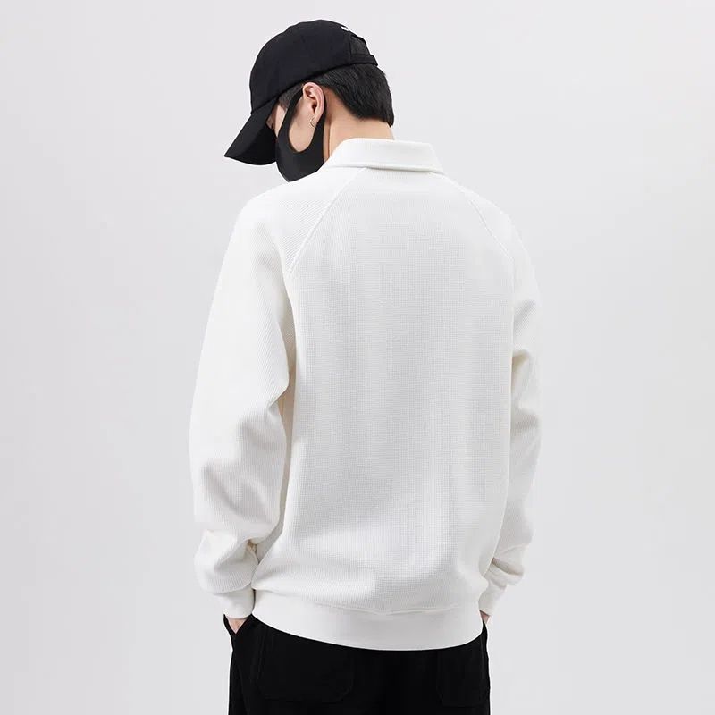 Men's Sweater Pullover Spring and Autumn Lapel Korean Fashion Polo Shirt Loose Long Sleeve Coat Men