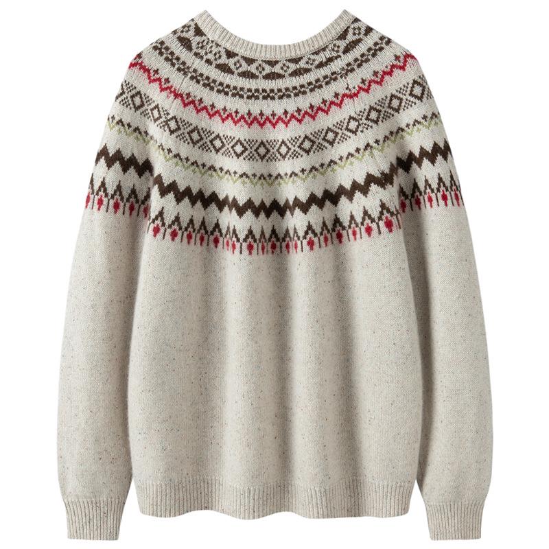 Women's 2026 Winter Fair Isle Cashmere Round Neck Sweater - Gentle Style, Thick & Warm Base Layer.
