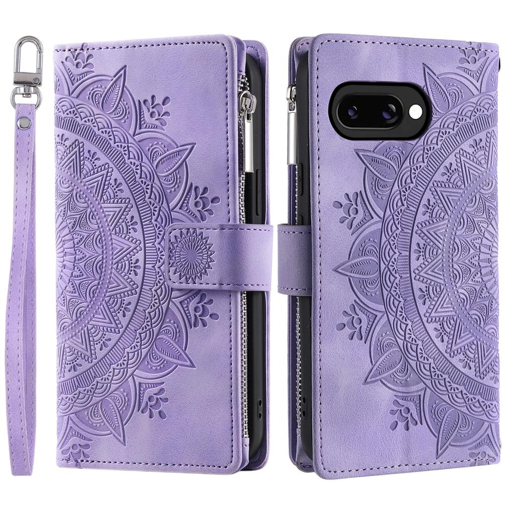 Style 006 For Google Pixel 9a Phone Case Mandala Flower Pattern PU Leather Zipper Wallet Stand Cover